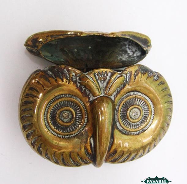 Novelty Antique Brass Owls Head Figural Vesta Case / Match Safe Ca 