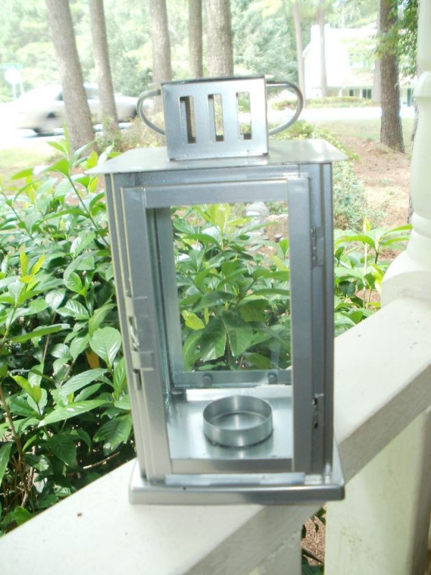 NEW HANGING CANDLE LANTERN METAL GLASS OUTDOOR SILVER  