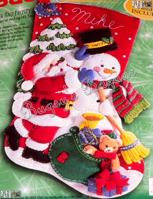 Bucilla SANTA AND FROSTY Snowman, Toys Felt Christmas Stocking Kit 