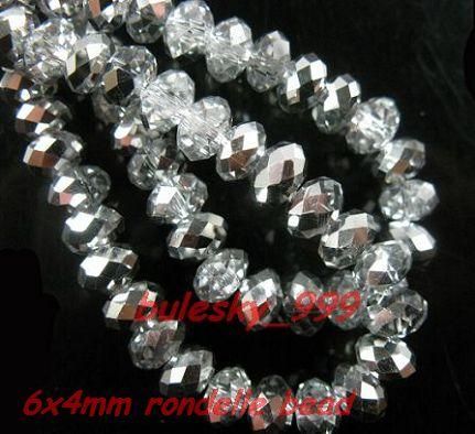 50pcs Faceted Glass Crystal Bead 6x4mm Half Silver G639  