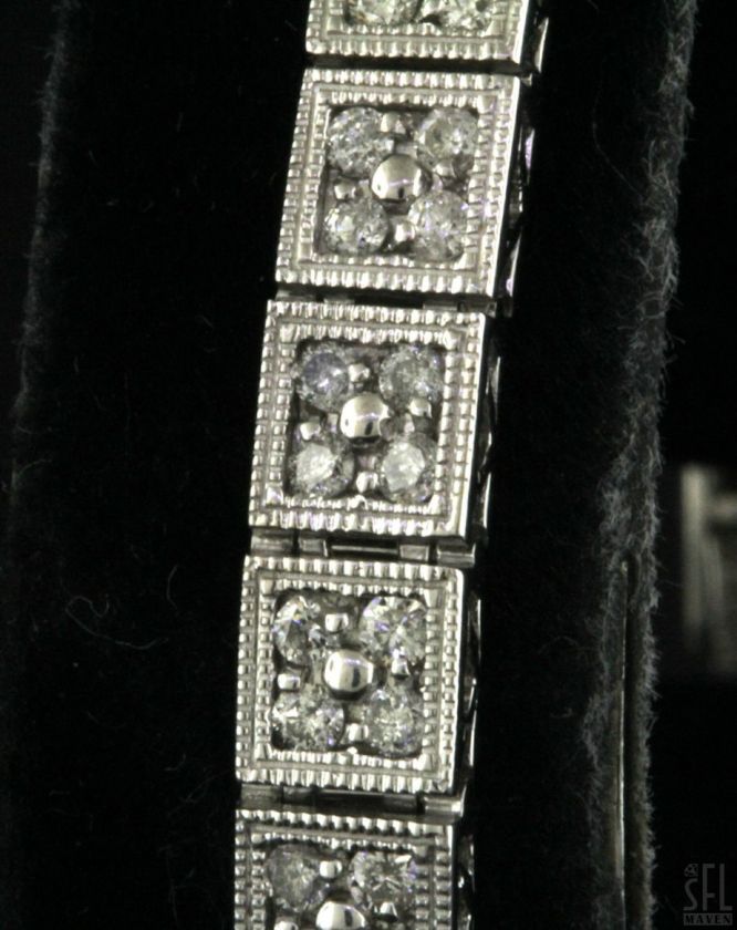   14K WHITE GOLD FANCY 3.0CT DIAMOND LINE MILGRAIN LINK BRACELET  