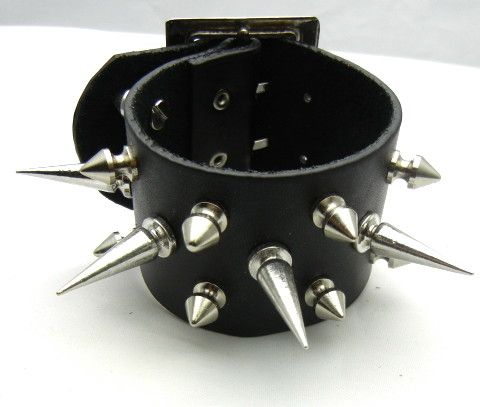 Row 12 to 30mm Metal Spike EMO Biker Gothic Leather Bracelet 