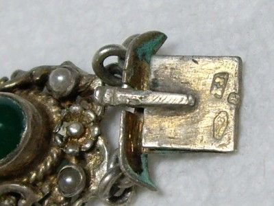 1890s Antique Austro Hungarian Chrysoprase Seed Pearl 800 Silver 