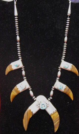 Eddie McCarthy Navajo Bear Claw Turq silver necklace  