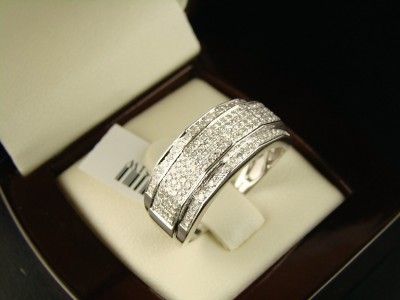 NEW MENS WHITE GOLD FINISH BAND DIAMOND 9MM RING 1.0 CT  