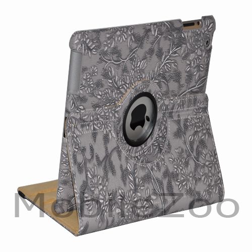 iPad 2 Stylish 360° Rotating Leather case Smart Cover w/ Embossed 