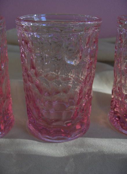 Vintage Pink Pressed Glass Juice Glasses,Honeycomb  