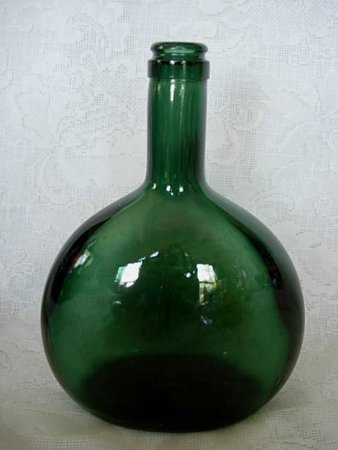 Vintage Dark Green Blown Glass Window Ledge Bottle  