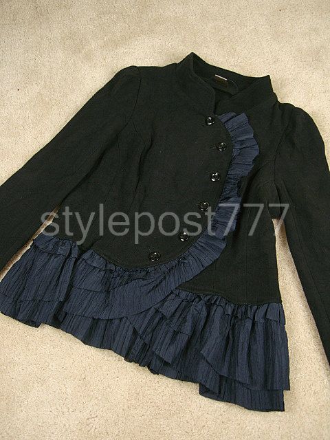 NWOT $148 Free People Ruffled Military Black Celebrity Jacket 2/4/6/8 