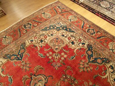 13 Handmade Antique Persian Tabriz Serapi Wool Rug 1940s 