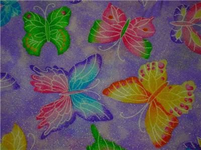 New Butterfly Fabric BTY Purple Sparkle Insect Bug  