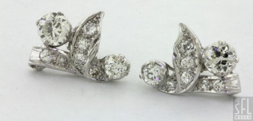 HEAVY PLATINUM 1.92CT VS2/G H DIAMOND FLORAL CLUSTER EARRINGS  