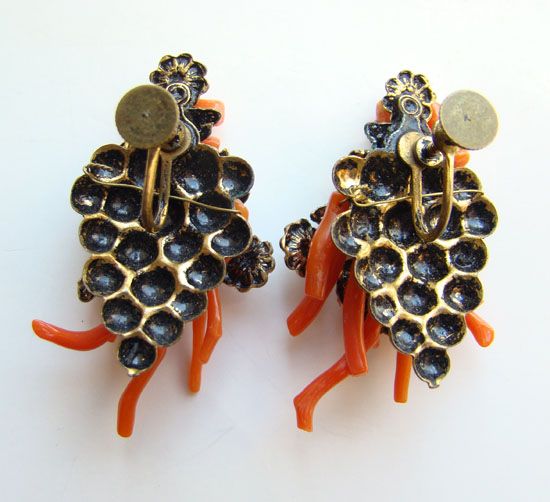 C1950 Robert DeMario Branch Coral Earrings Screw Back Unsigned  