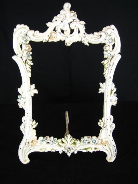 Antique Art Nouveau Cast Iron White Easel Picture/Photo/Mirror Frame 