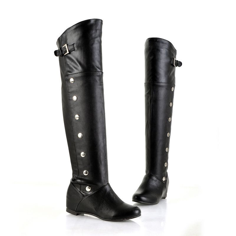 Fashion Womens Wedge Heel PU Leather Knee High Boots Shoes US Size 4 