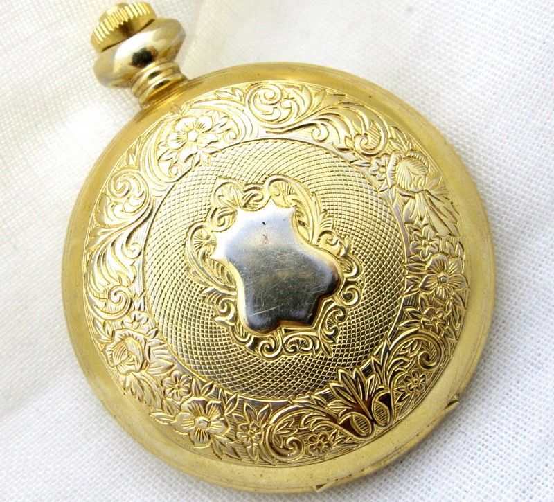   ORNATE MAJESTRON QUARTZ GOLD PLATED POCKET WATCH*SWISS PARTS  