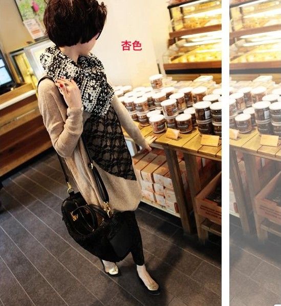 Korea Women Hip length Lace Heart Batwing Loose Knitwear Sweater Knit 