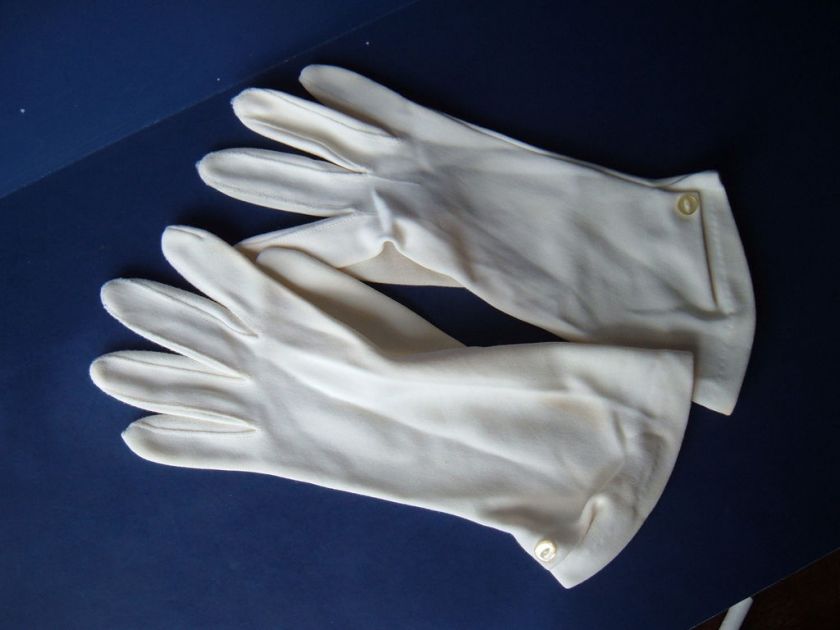 Vintage Dress Gloves White Nylon Flared Cuff Button Med  