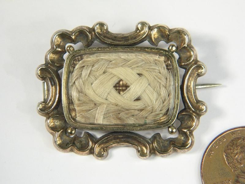   ANTIQUE ENGLISH 15K GOLD HAIR LOCKET MOURNING PIN BROOCH c1840 NO RES