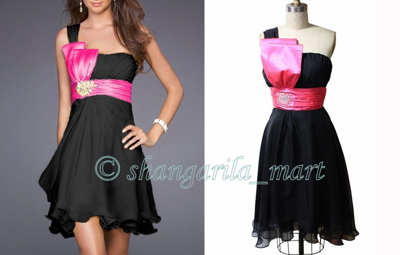 bright pink bow tie black dress contrasting colors bright pink bow