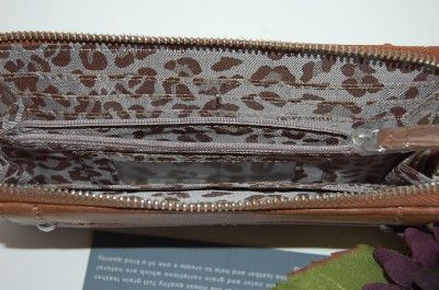 New~ PERLINA Valerie Tobacco Brown Zip Around Leather Wristlet Wallet 