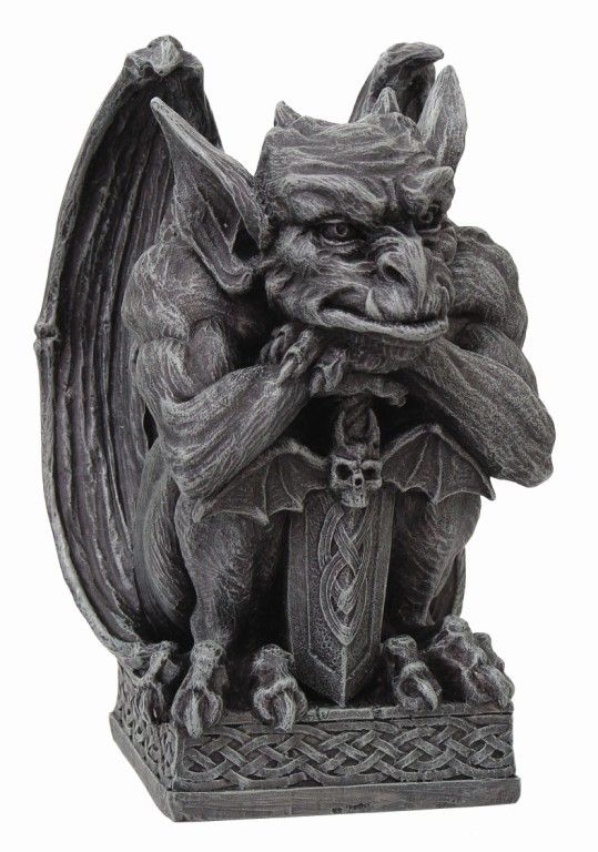 GARGOYLE WITH SHIELD AND BAT SWORD STATUE 7 H FIGURINE  