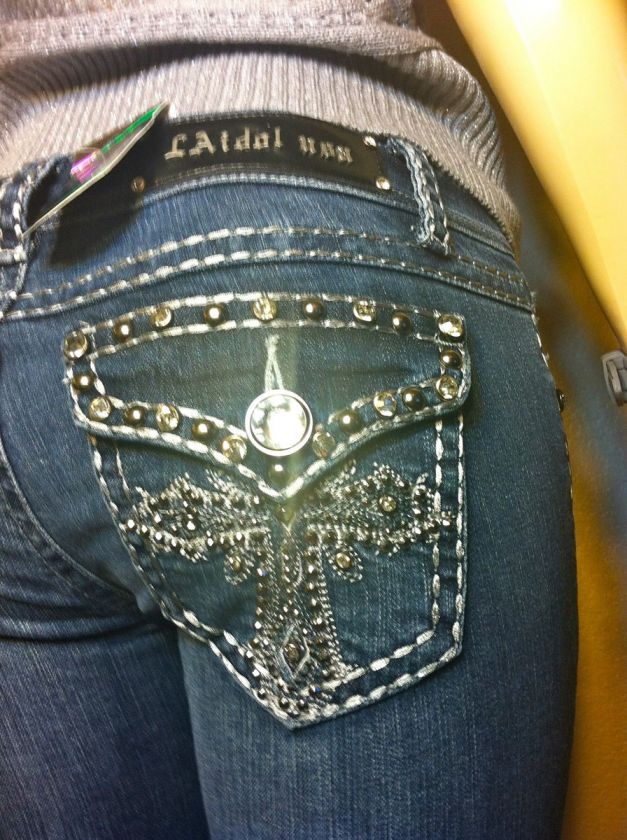 MISS LA Idol JEANS ♥ BLING CROSS SILVER STITCH CAPRI ♥ 0 15  