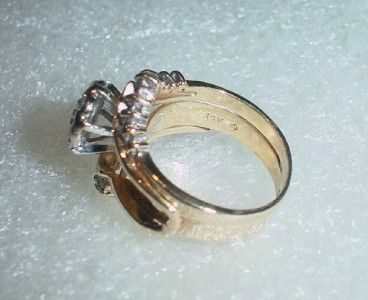 14K VINTAGE RING GUARD DIAMOND WEDDING SET   LB082  