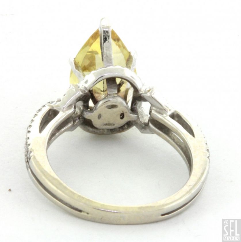 18K WHITE GOLD 3.42CTW DIAMOND/PEAR CITRINE COCKTAIL RING SIZE 5.75 