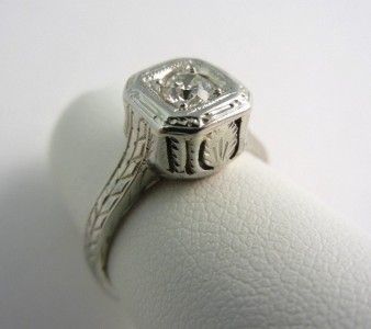 Antique Art Deco Round Brilliant 1/4C Diamond 20K White Gold Ring 