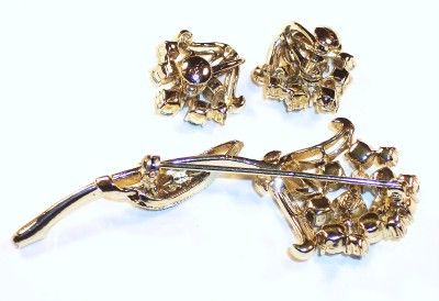 CORO 50s AB Peridot Rhinestone Brooch & Earring Set  