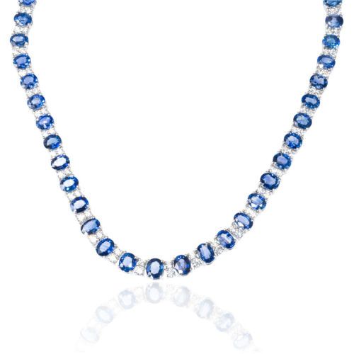 18K WHITE GOLD DIAMOND & CEYLON BLUE SAPPHIRE NECKLACE  