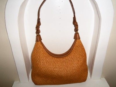 FOSSIL Camel Straw Wicker And Tan Leather Braided Hobo/Shoulder Bag 