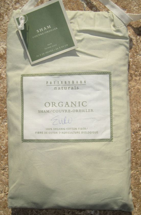 POTTERY BARN ORGANIC GREEN SHAMS ~ EURO ~ BEDDING  