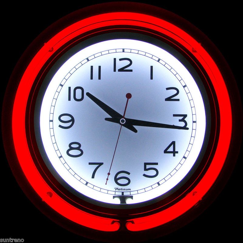 Neon Double Ring Red White 14 Wall Clock NEW 844296040414  