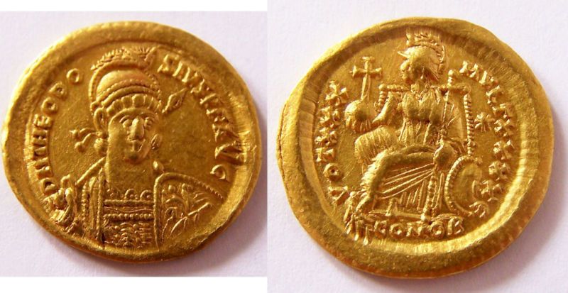 Theodosius II.Solidus 402   450AD Constantinople  