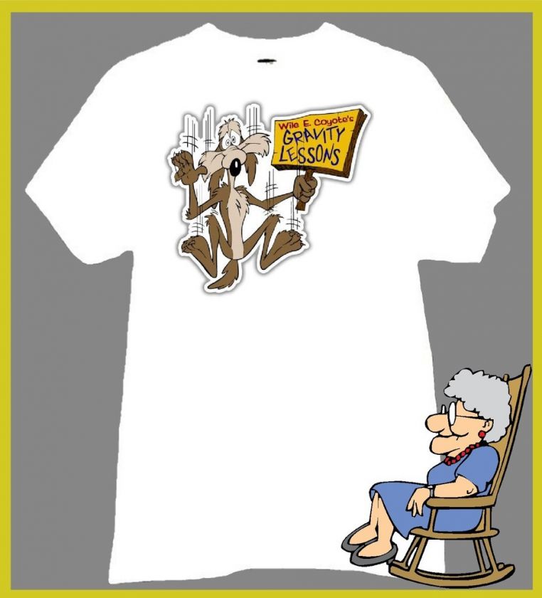 WILE E COYOTE T SHIRT TAKING GRAVITY LESSONS FUNNY  