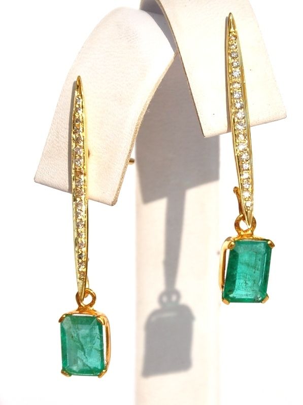 MOST ELEGANT 18KT GOLD TOP AAA GEM ZAMBIAN EMERALD ESTATE EARRINGS 