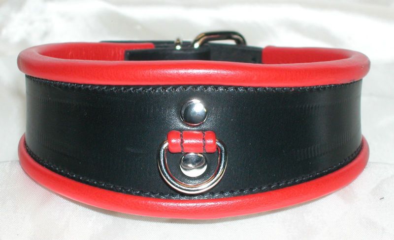 Leather Restraint Collar Choker Red french binding  