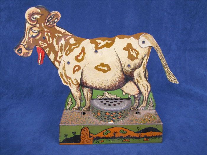 Vintage Unique Large Tin Toy Moo Cow Noise Maker  