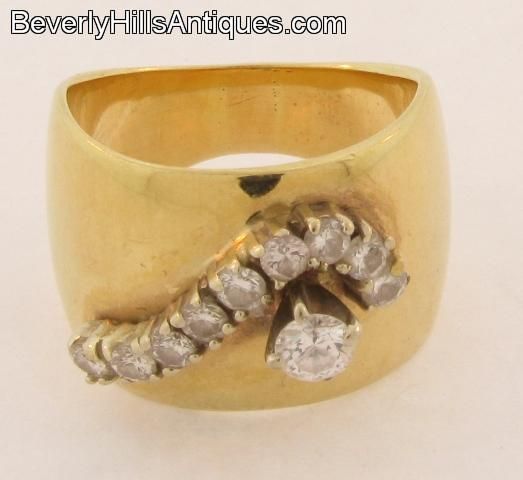   Wide Band 14k Yellow Gold Designer Ring Set With 10 Diamonds 1/2 carat