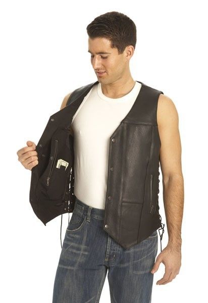 NEW MENS FMC LEATHER 10 POCKET MOTORCYCLE VEST XXL  