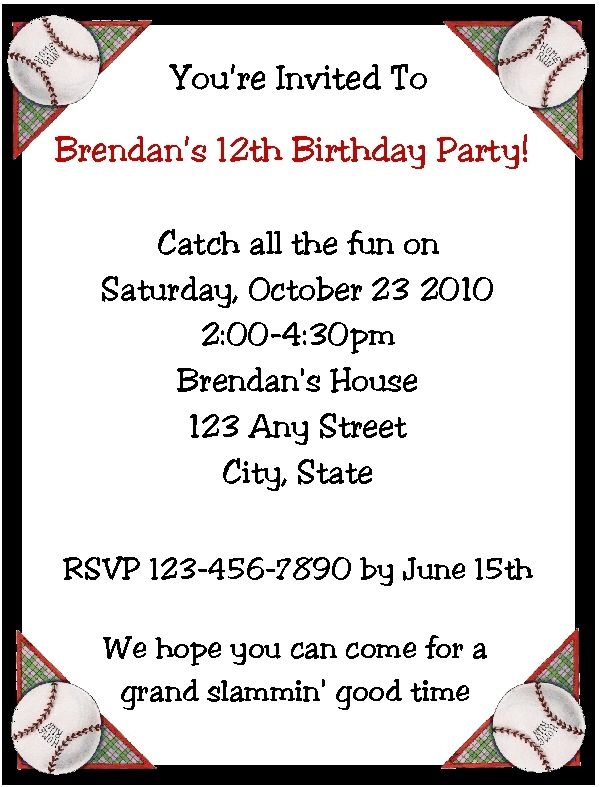 Personalized Baseball Themed Birthday Party Invitations  