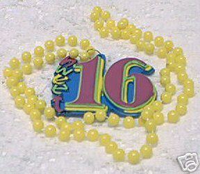 YELLOW SWEET 16 BIRTHDAY MARDI GRAS BEADS PARTY FAVOR  