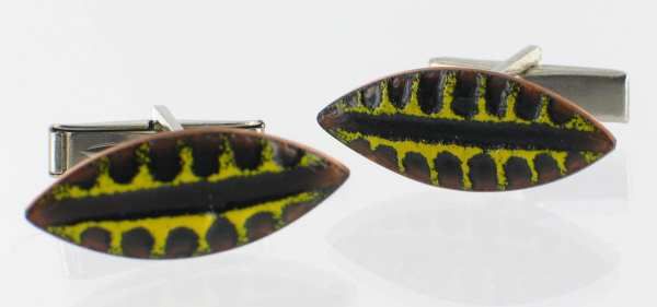 VINTAGE MODERNE COPPER ENAMEL CUFFLINKS AFRICAN DESIGN  