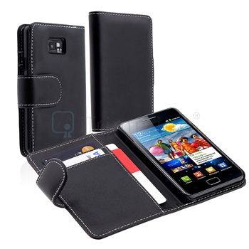 For Samsung Galaxy S2 2 II i9100 Black Leather Wallet Flip Pouch Case 