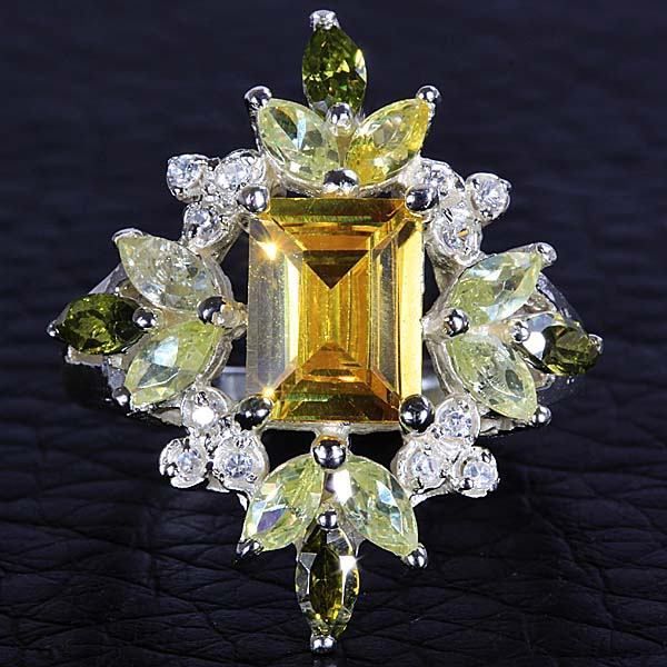 65c4 Citrine Green Amethsyt Peridot Silver Ring Sz7 F/S  