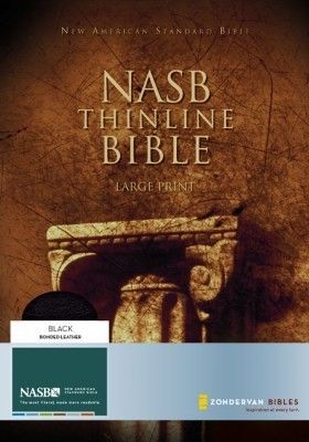 NASB Thinline Red Letter Large Print Black Bonded Leather Bible 