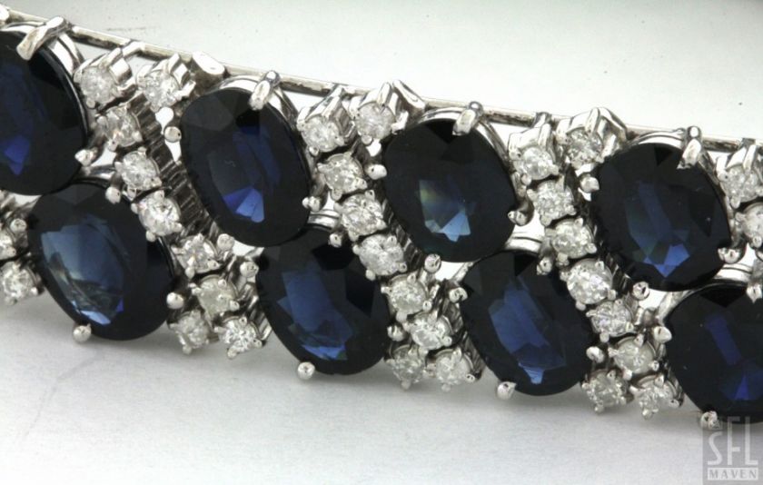 HEAVY 14K WHITE GOLD 54.40CT DIAMOND BLUE SAPPHIRE FANCY CLUSTER 