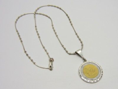 Solid Sterling Silver Mexico $2 Coin in Bezel Pendant Necklace  